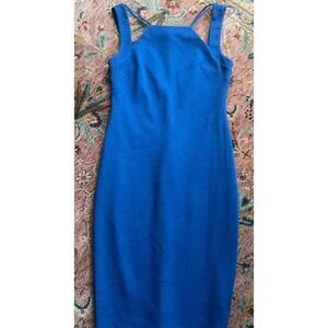 Bailey 44 Navy Bodycon Midi Sleeveless Strap Straight Neck USA Made M cocktail